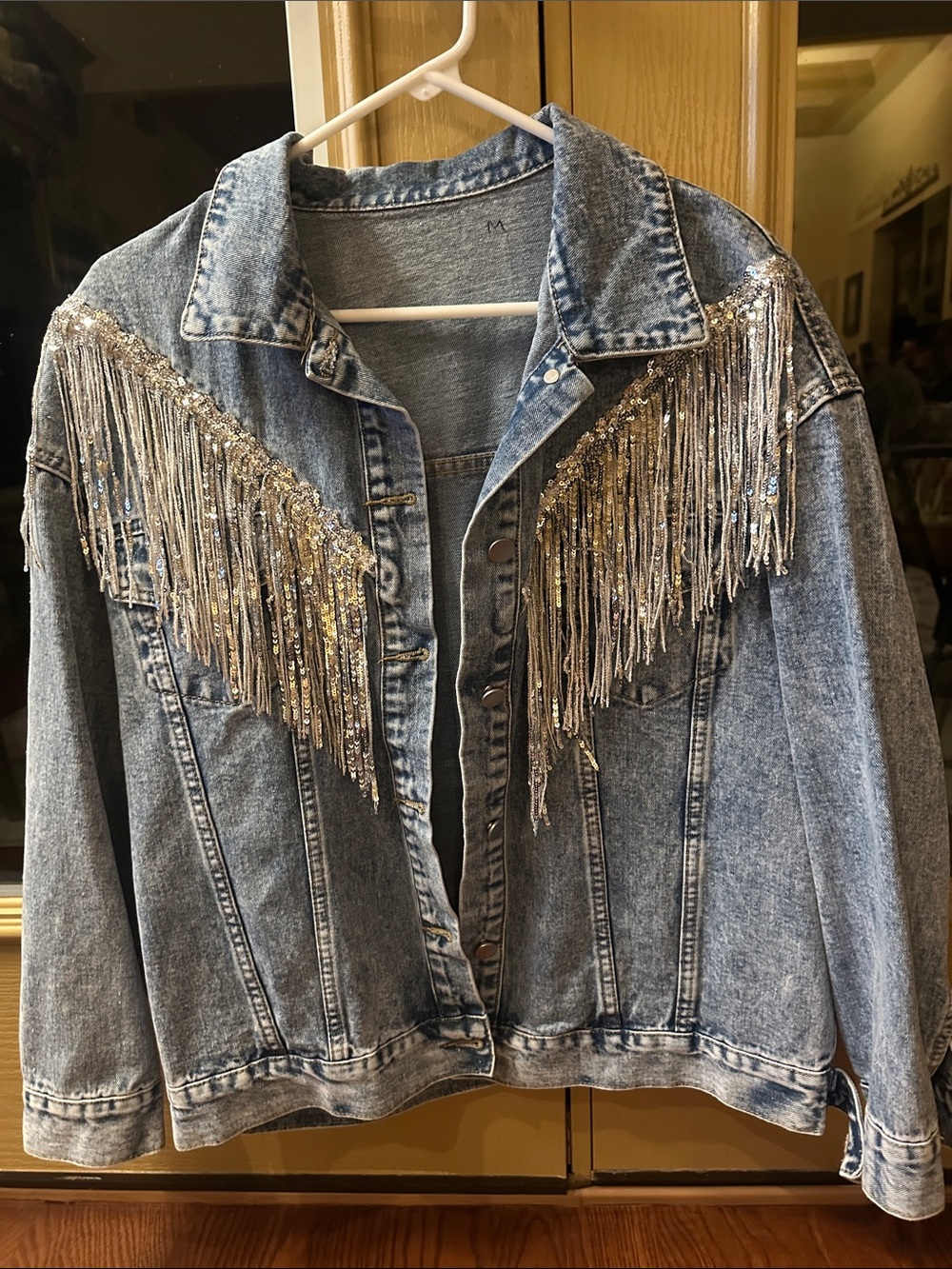Embellished Fringe Light Blue Denim Jacket